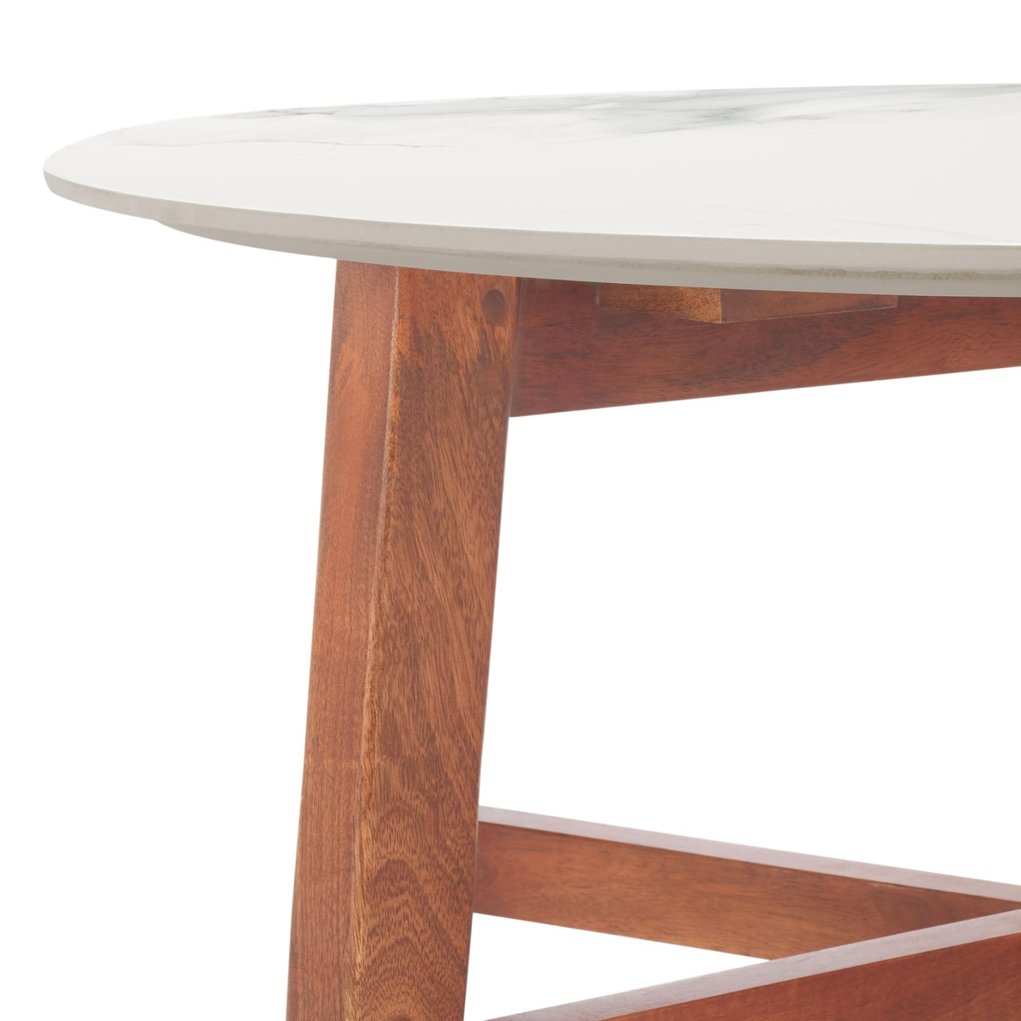 SAFAVIEH Home Collection - Samie Coffee Table, Round White Ceramic Faux Marble Top with Walnut Brown Wood Base (COF2902A)