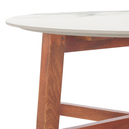 SAFAVIEH Home Collection - Samie Coffee Table, Round White Ceramic Faux Marble Top with Walnut Brown Wood Base (COF2902A)