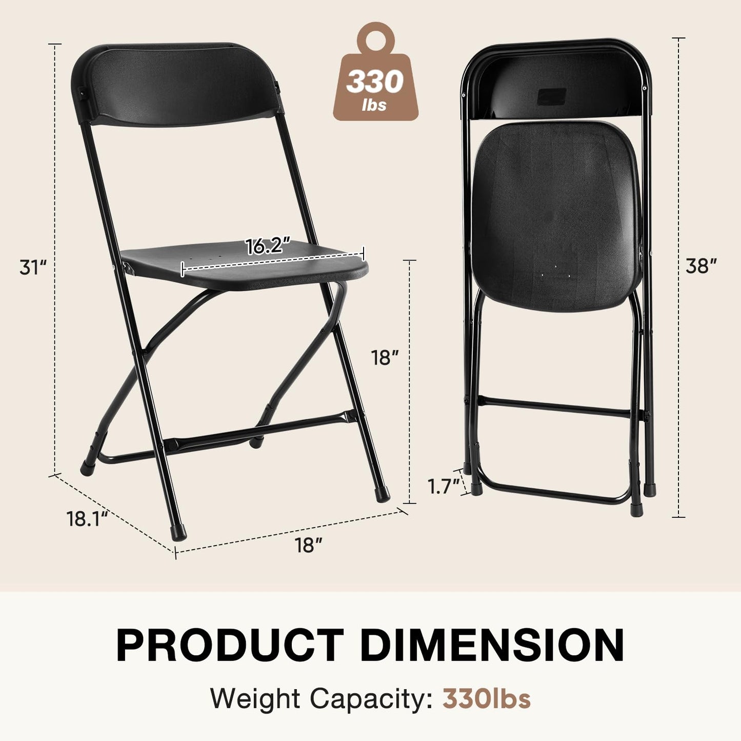 DUMOS Folding Chairs Sets of 10, 330lbs Plastic Stackable Portable Patio Dining Sets, Fold Up for Indoor Outdoor, Camping, Garden, Party, Meeting, Black