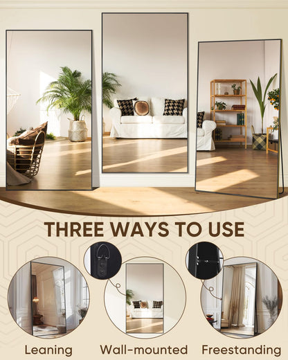 Antok Full Length Mirror, 81"x41" Floor Mirror, Floor Standing Freestanding Full Body Mirror with Stand for Bedroom, Hanging Mounted for Living Room Cloakroom, Black