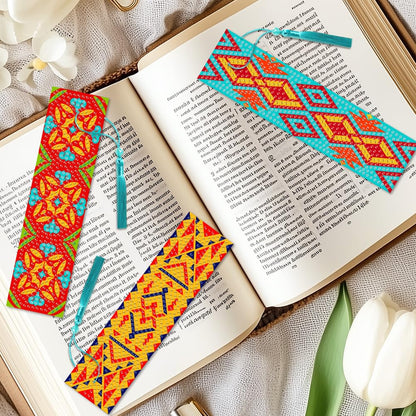 beinkmake 6Pcs Geometric 5D Diamond Art Bookmarks Vintage Floral Diamond DIY Painting Bookmarks Rhinestones Beaded Acrylic Tassel Bookmark for Adult Beginner Crafts