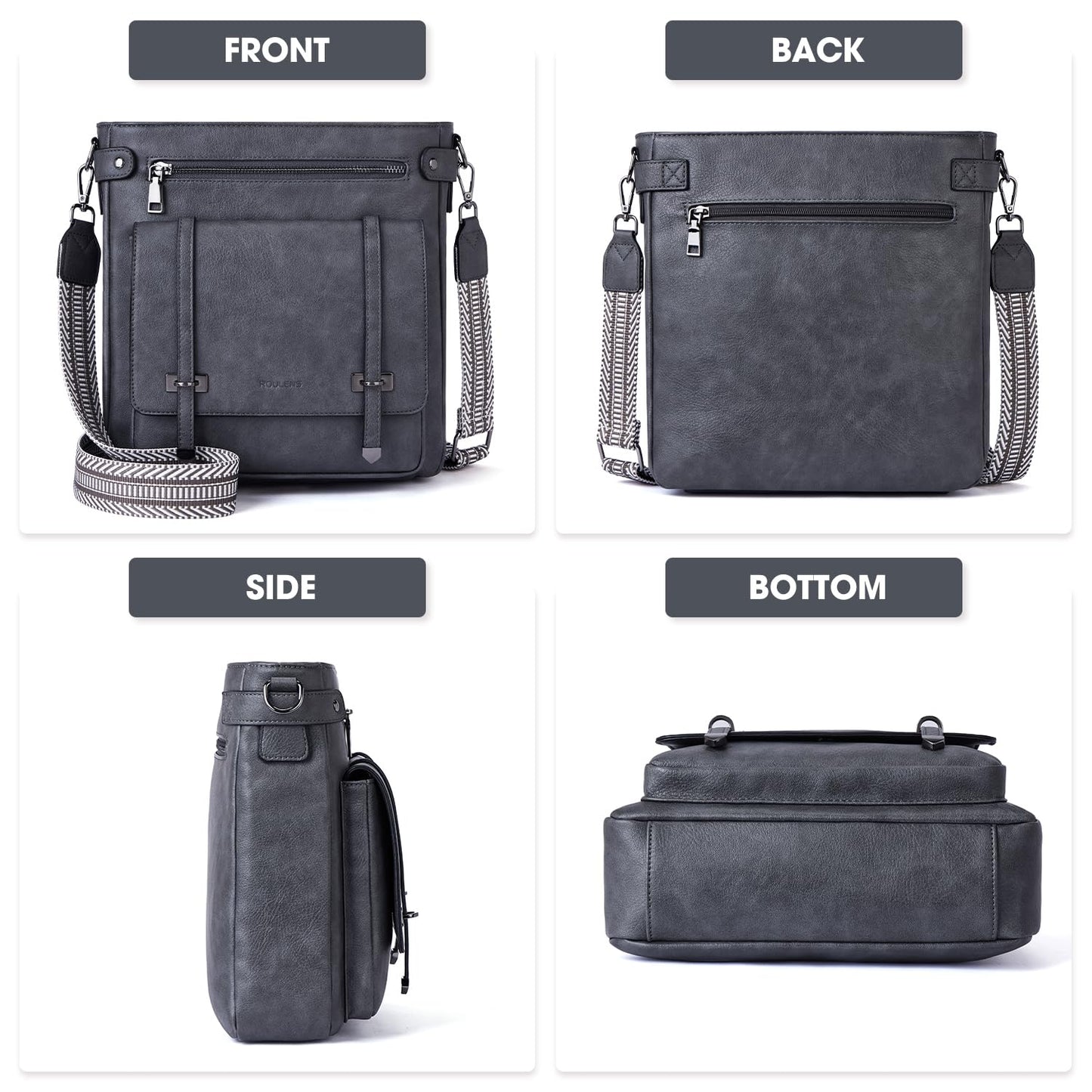 Roulens Crossbody Bags for Women,Multi Pocket Crossbody Purses Vegan Leather Shoulder Handbags Travel Purse Adjustable Strap