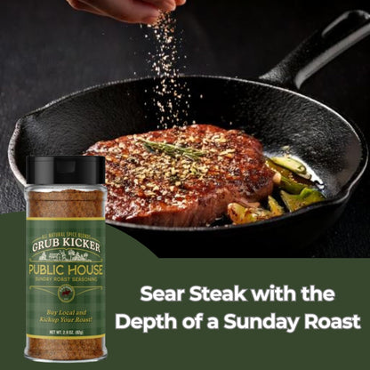 Grub Kicker Public House Sunday Roast Seasoning - 2.9 oz Bottle - Prime Rib, Pot Roast, and Beef Tenderloin Spice Rub - Perfect for Slow Cooker Meals and Savory Dishes - 3 Pack