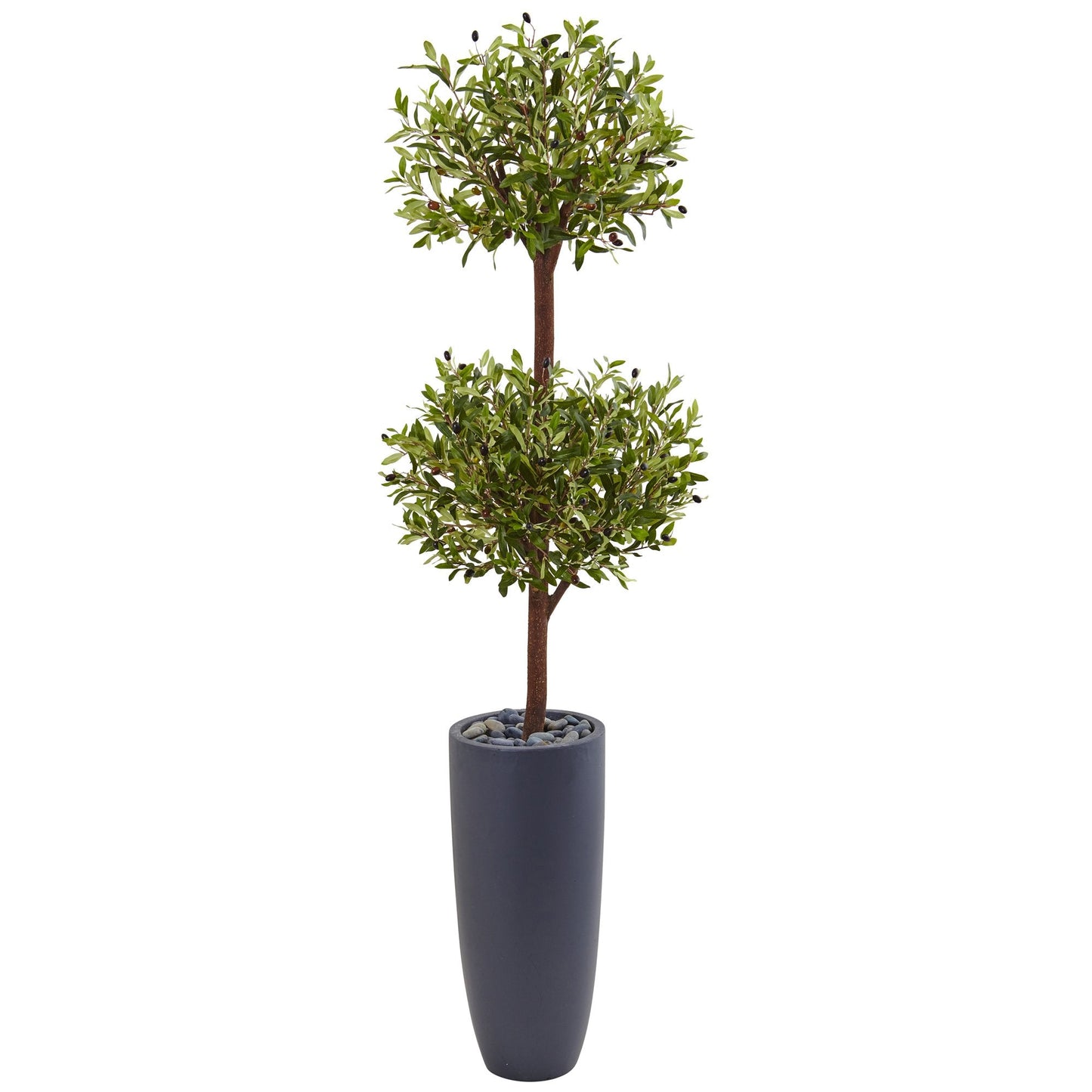Nearly Natural 6ft. Olive Double Artificial Tree in Gray Cylinder Planter