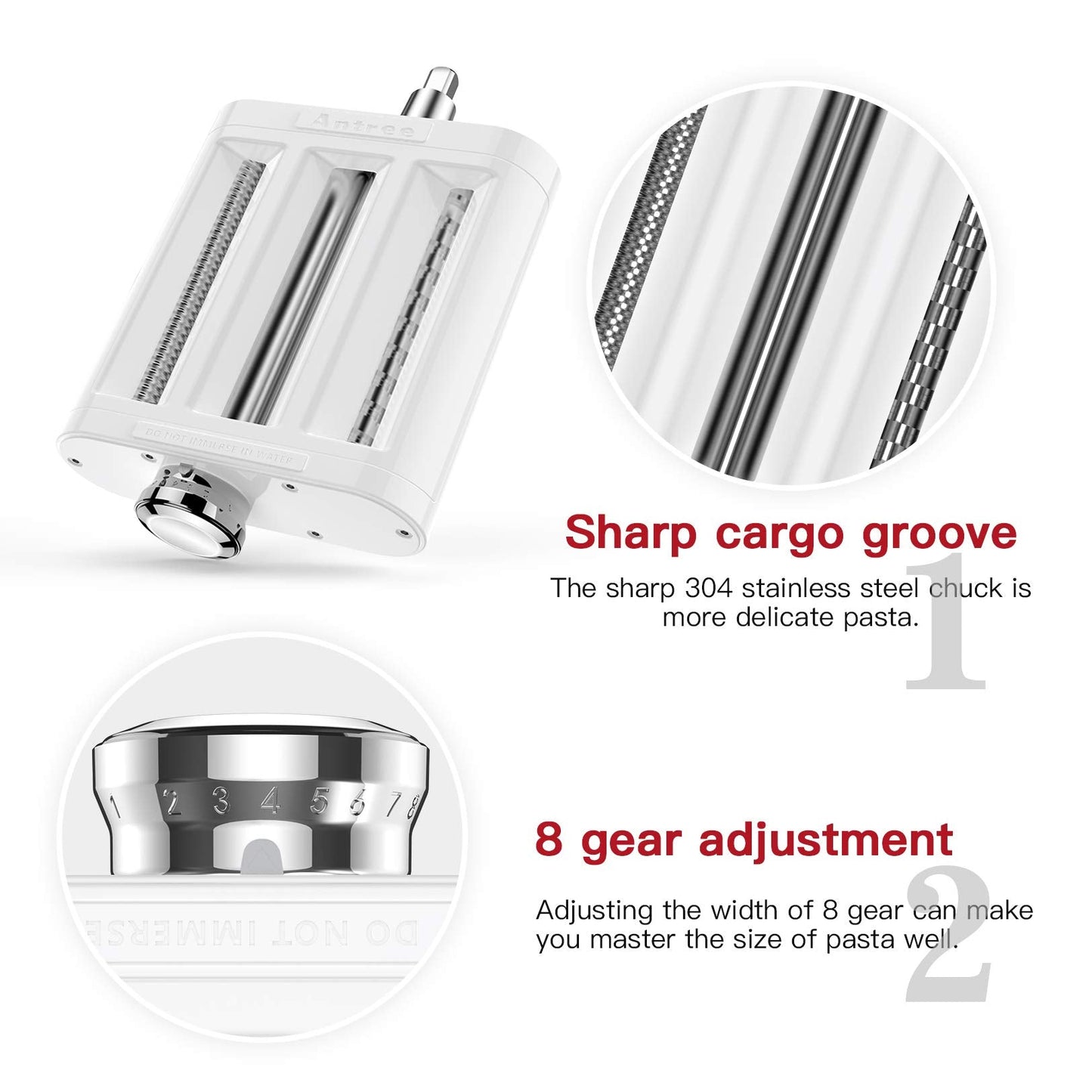 ANTREE 3-1 Pasta Maker Attachment for KitchenAid includes Pasta Sheet Roller attachment & Spaghetti Cutter & Fettuccine Cutter attachment, Easy to use and clean with Pasta Drying Rack & Cleaning Brush