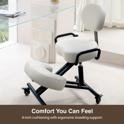 DR.LOMILOMI Ergonomic Kneeling Chair with Backrest, Improve Posture, Thick Cushions, Locking Wheels for Home & Office, AKONI 512B (Vanilla)