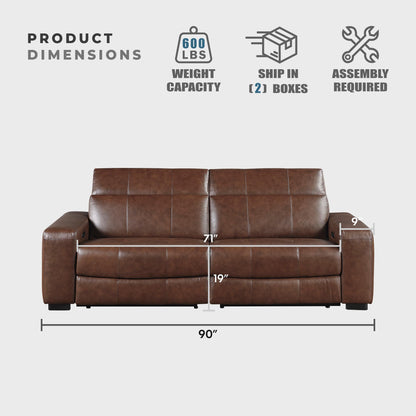 Lexicon Sectional Couches for Living Room-Modular Sectional Sofa, Power Double Reclining Loveseat, Power Headrests, Charging Ports, 2 Seater Recliner Couch, Top Grain Leather Brown