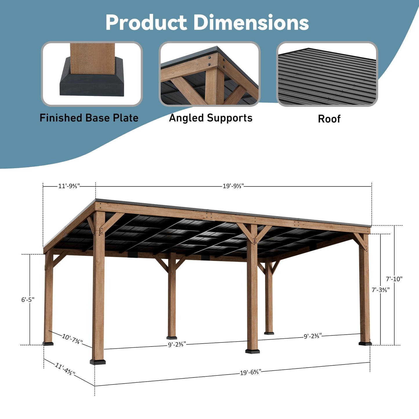 Big Leaf 12x20 Foot Cedar Hardtop Gazebo with Slanted Roof - Durable Rot-Resistant Wood Grill Pavilion, Supports Extreme Snow Loads & High Wind Resistance, Ideal for Deck, Yard or Garden Installations