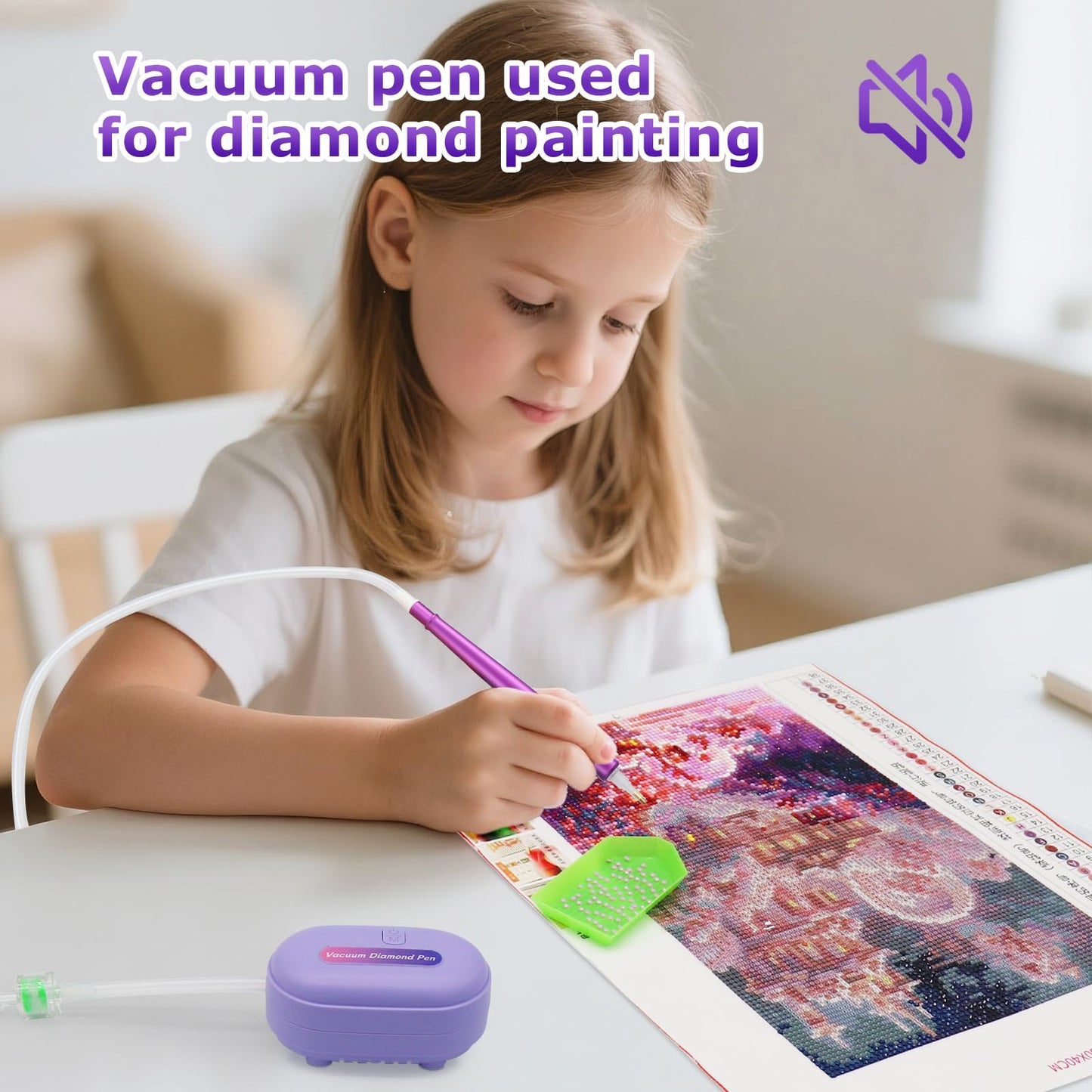 Sthmeyue Portable Diamond Painting Pen – Ultra-Light, Travel-Friendly | USB‑C Power Bank/PC Charging | 600mAh Battery + Quiet Operation | 3-Mode Suction & Wax-Free (Violet)