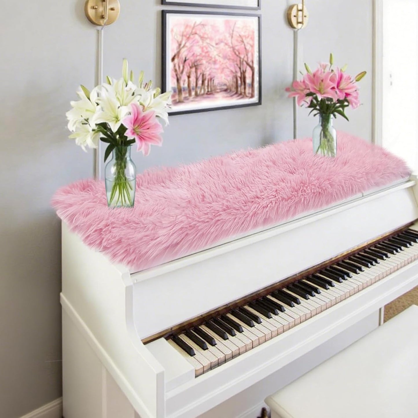 12x36 inch, Pink Table Runner Soft Fluffy Faux Fur Dresser Scarf for Bedroom, Coffee Table, Small Nightstand Cover