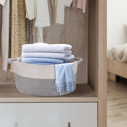 Cotton Rope Storage Basket with Handles, Medium Home Decor Basket, 17"L x 12.5"W x 8.5"H, Gray