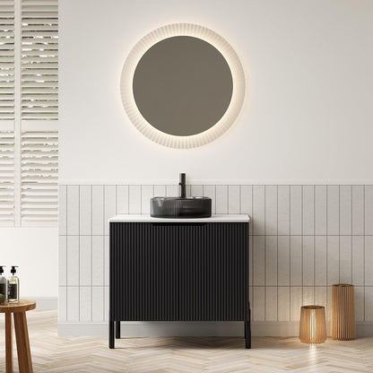 GDFStudio 30" Freestanding Bathroom Vanity with Sink, Turio Black Storage Cabinet with Double Doors, Carrara White Sintered Stone Countertop, Soft Close System, Modern Black Round Glass Basin