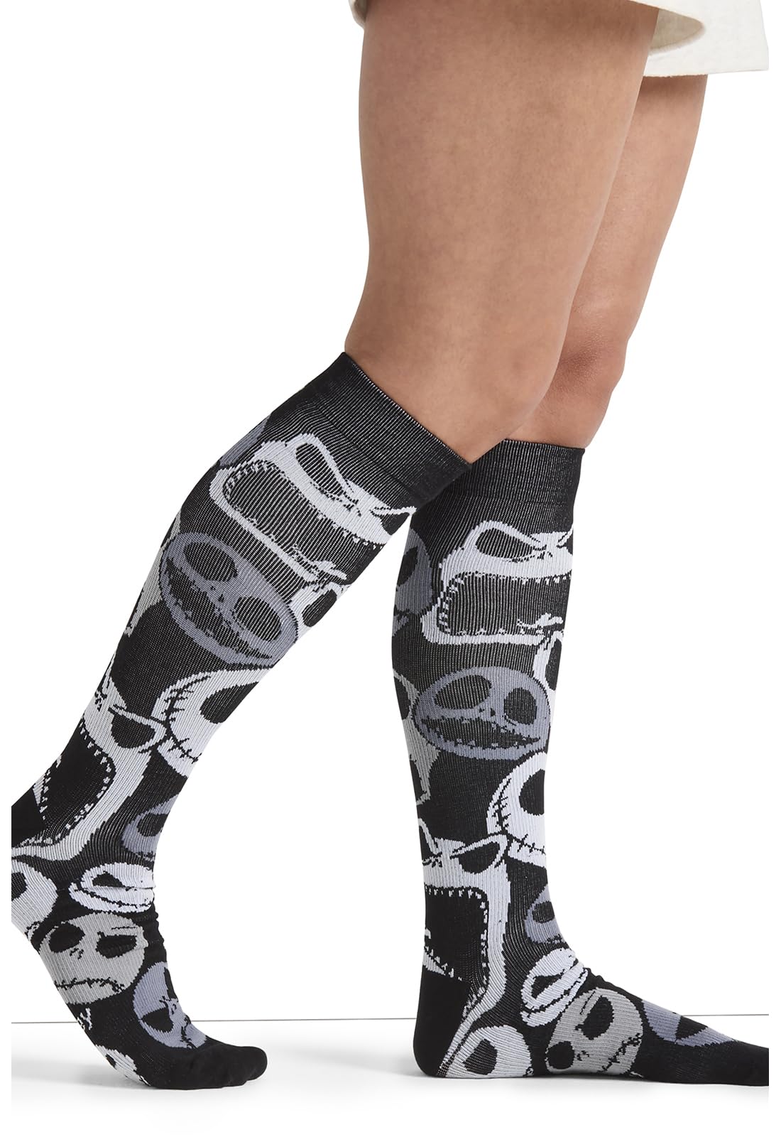 Cherokee Tooniforms Women's 10-15mmHg Compression Socks – Knee High, Soft Knit, Fun Prints, Supports Circulation - TPRINTSUPPORT, Regular, My Scary Face