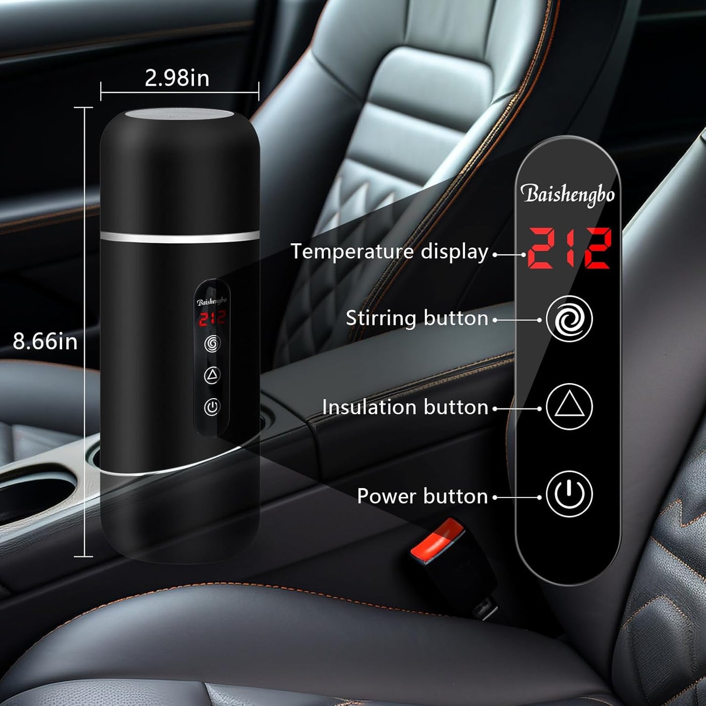 12V/24V 420ML 304 Car Kettle, Portable Electric Travel Kettle & Stainless Steel Water Boiler with Built-in Magnetic
