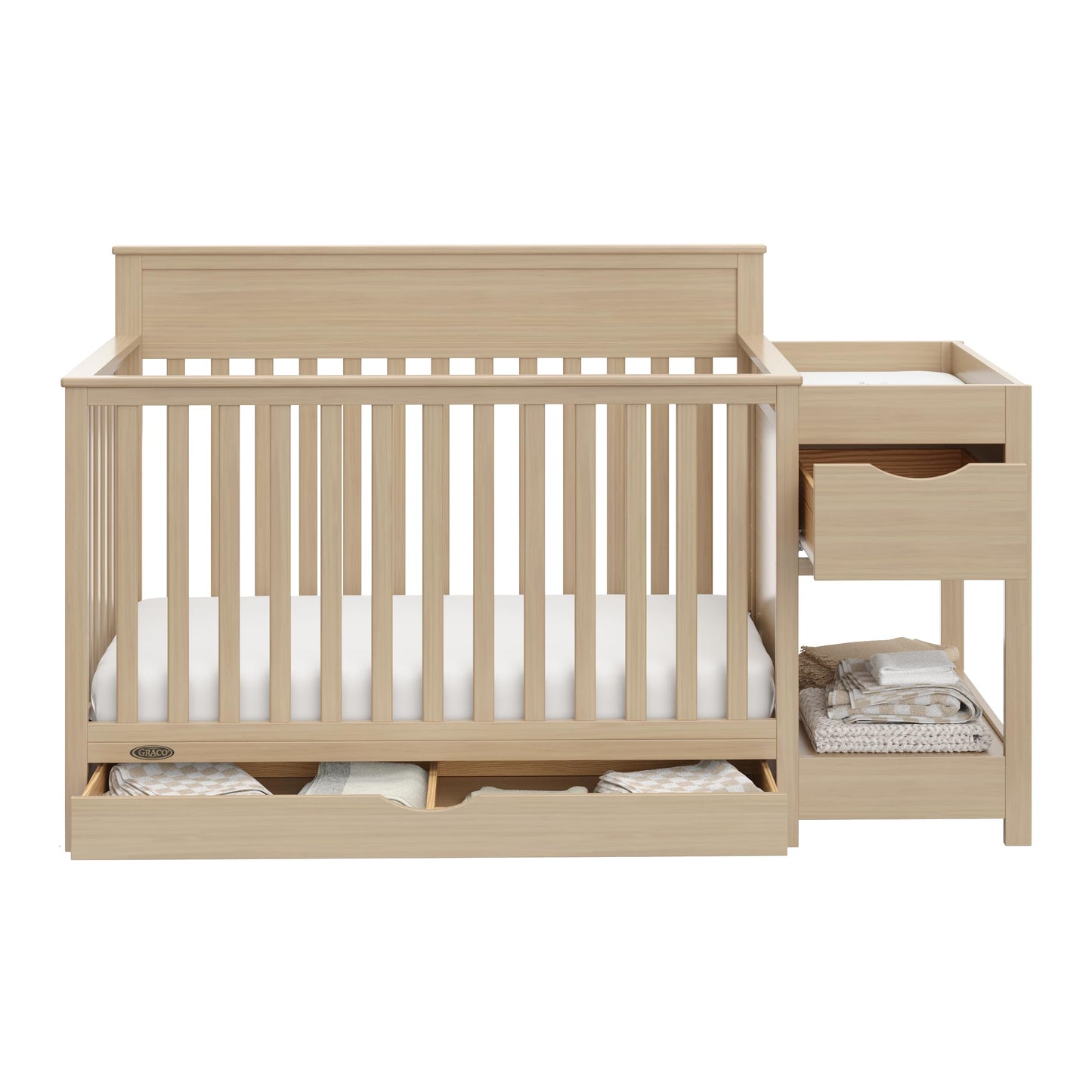 Graco Shiloh 5-in-1 Convertible Crib & Changer with Drawer – GREENGUARD Gold Certified Baby Crib Crafted from Wood, Converts to Toddler Bed, Daybed, and Full-Size Bed (Driftwood)