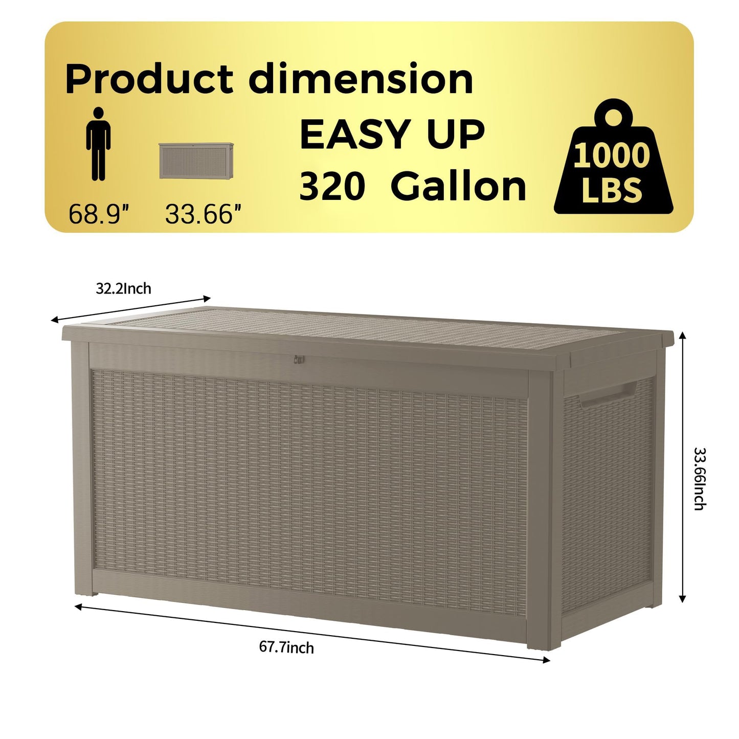 TARKARI 320 Gallon Lockable Resin Deck Box, Waterproof & UV-Resistant Outdoor Storage Box for Outdoor Cushion Storage, Garden Tools & Pool Accessories Storage, Gray