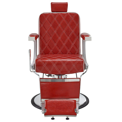 BarberPub Heavy Duty Metal Vintage Barber Chair All Purpose Hydraulic Recline Salon Beauty Spa Shampoo Equipment 3825 (Red with White Stitches)