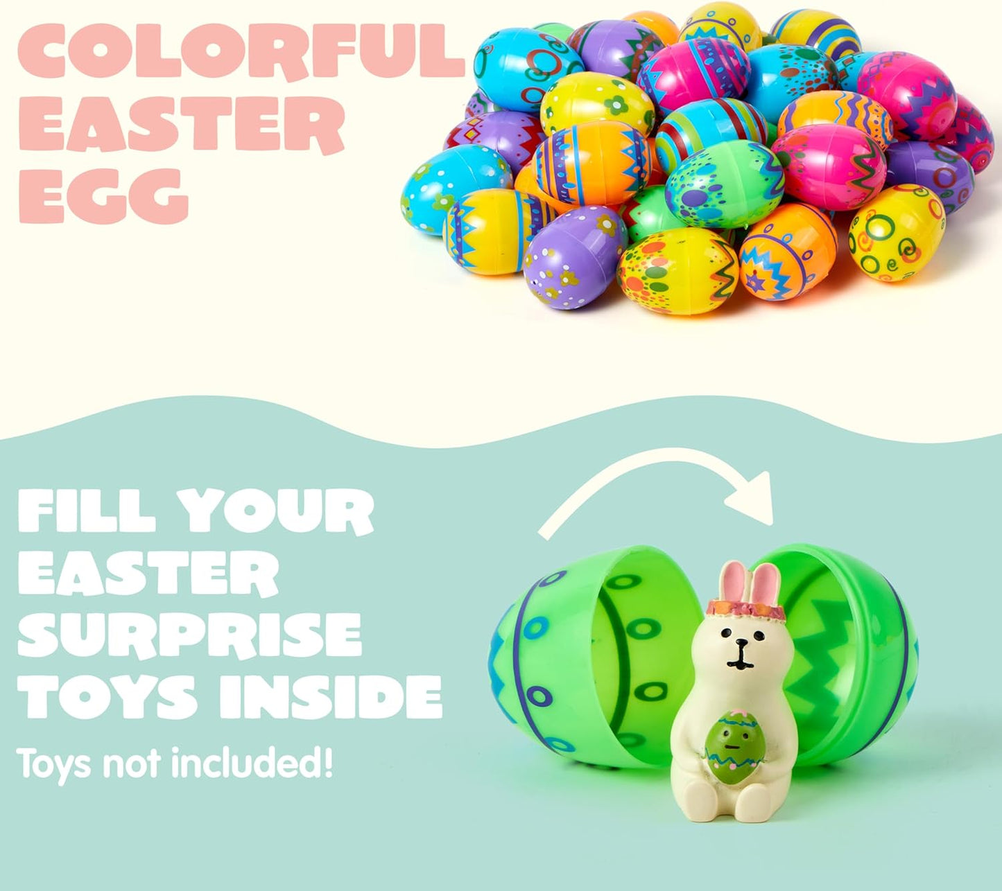 36PCS 2.3" JOYIN Printed Empty Colorful Plastic Eggs Fillable, Bright Plastic Eggs Bulks for Festival Hunt, Filling