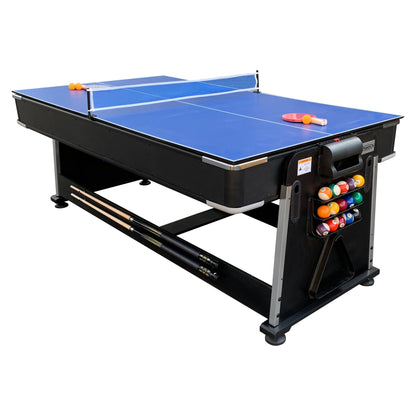 RACK Triad 7-Foot 3-in-1 Multi-Game Swivel Billiard/Pool Table (Blue Felt with Black Body) – Pool, Table Tennis & Air Hockey Combo Game Table for Adults & Kids, Home Game Rooms