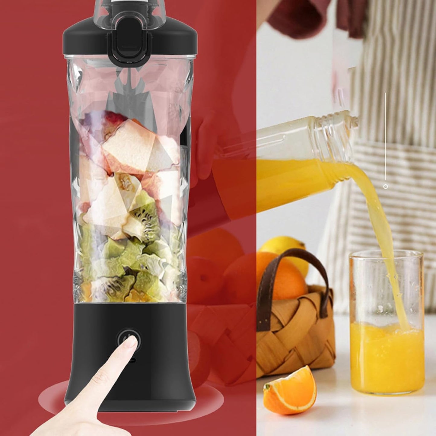 Portable Blender, 18000rpm 600ml Large Capacity Cordless Stainless Steel Blender with 6 Ultra Sharp Blades for Shakes