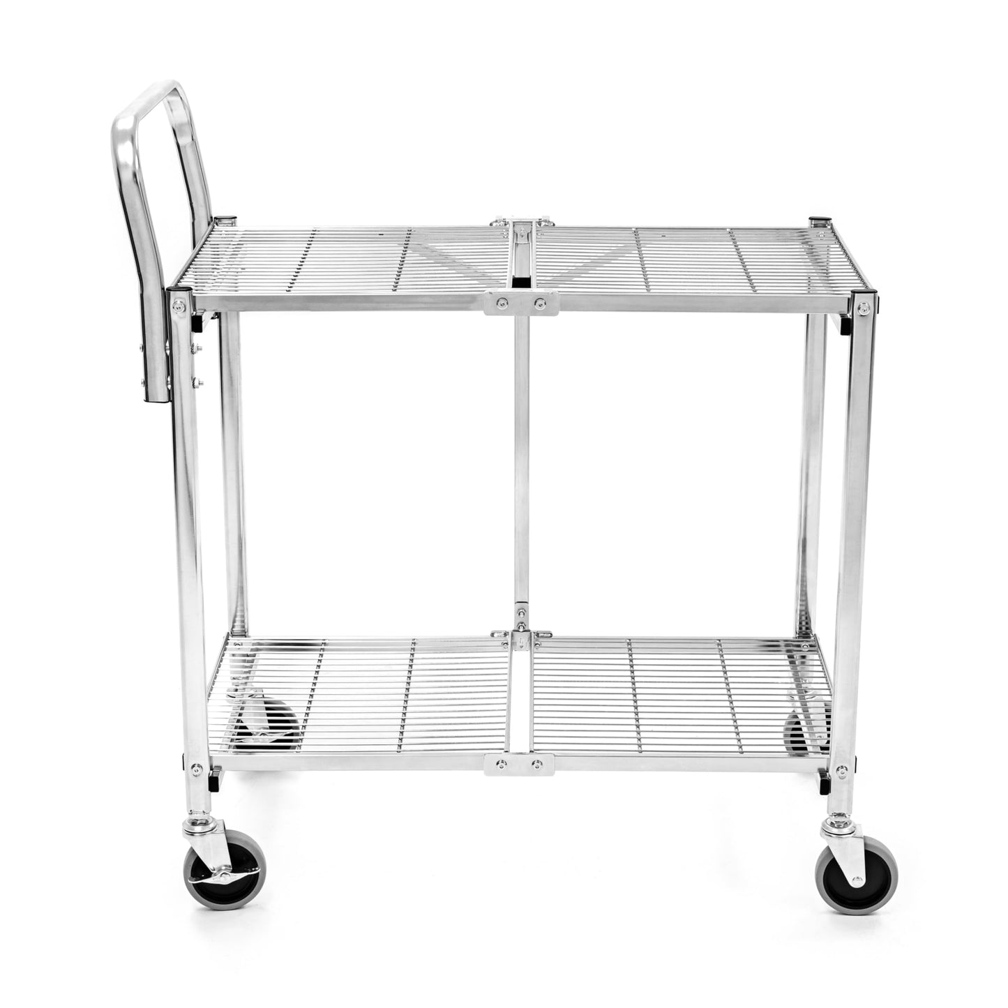 Stand Steady Original Tubstr Collapsible 2 Shelf Wire Cart, Easy to Push Heavy Duty Rolling Utility Cart, Folds Up for Storage, Commercial Grade (Chrome, 33.56” D x 18” W x 37.16” H)