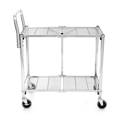 Stand Steady Original Tubstr Collapsible 2 Shelf Wire Cart, Easy to Push Heavy Duty Rolling Utility Cart, Folds Up for Storage, Commercial Grade (Chrome, 33.56” D x 18” W x 37.16” H)