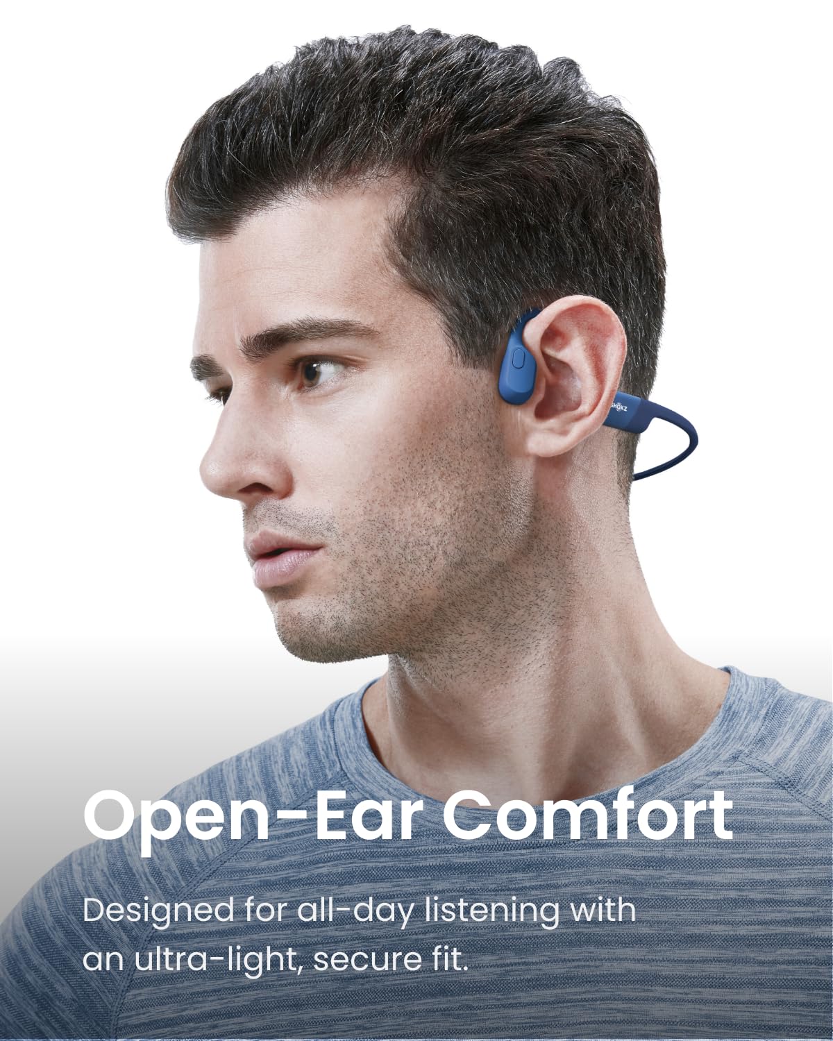 SHOKZ OpenRun, Bone Conduction Headphones,Open-Ear Bluetooth Wireless Sport Headphones for Running & Workout,Sweat Resistant, Long 8H Playtime,Mic,Hair Band-Standard-Blue