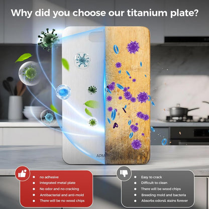 APMRQIB Titanium Cutting Board, 100% Pure Titanium Cutting Boards for Kitchen, Double Sided Non Toxic Cutting Board, Hygiene Durable Dishwasher Safe 10.5”×6.3”