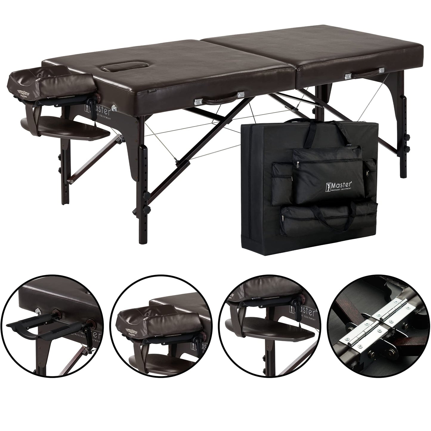 Master Massage 31" Supreme LX Extra Wide SPA Salon Facial Beauty Bed Portable Massage Table with Ambient Lighting System, Easy Set Up PU Upholstery 3" Thick Memory Foam, Coffee
