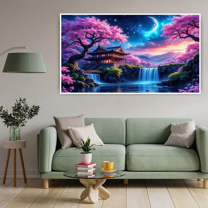 igoodom Large Diamond Painting, Large Cherry Blossoms Diamond Art Kits for Adults, Full Drill Round Big Diamond Painting, DIY Gem Art and Crafts for Home Wall Decor Gift 27.5 X 15.7inch
