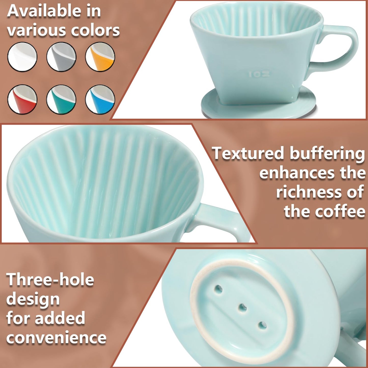 LHUKSGF Pour Over Ceramic - Coffee Dripper Ceramic Coffee Maker with 3 Holes Flat Bottom, Porcelain Slow Filter Cone for Travel, Camping, Office, Home, Coffee Maker Brew, Green