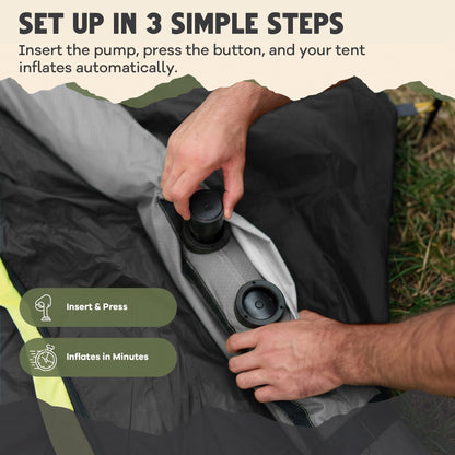 Oaktiv Inflatable Tents for Camping - CloudCamp Glamping Tent for 6 People Waterproof Oxford Fabric(210D), Quick Setup Air Tent with Manual & Battery Pump, UV Protection, 4-Season Inflatable Tent