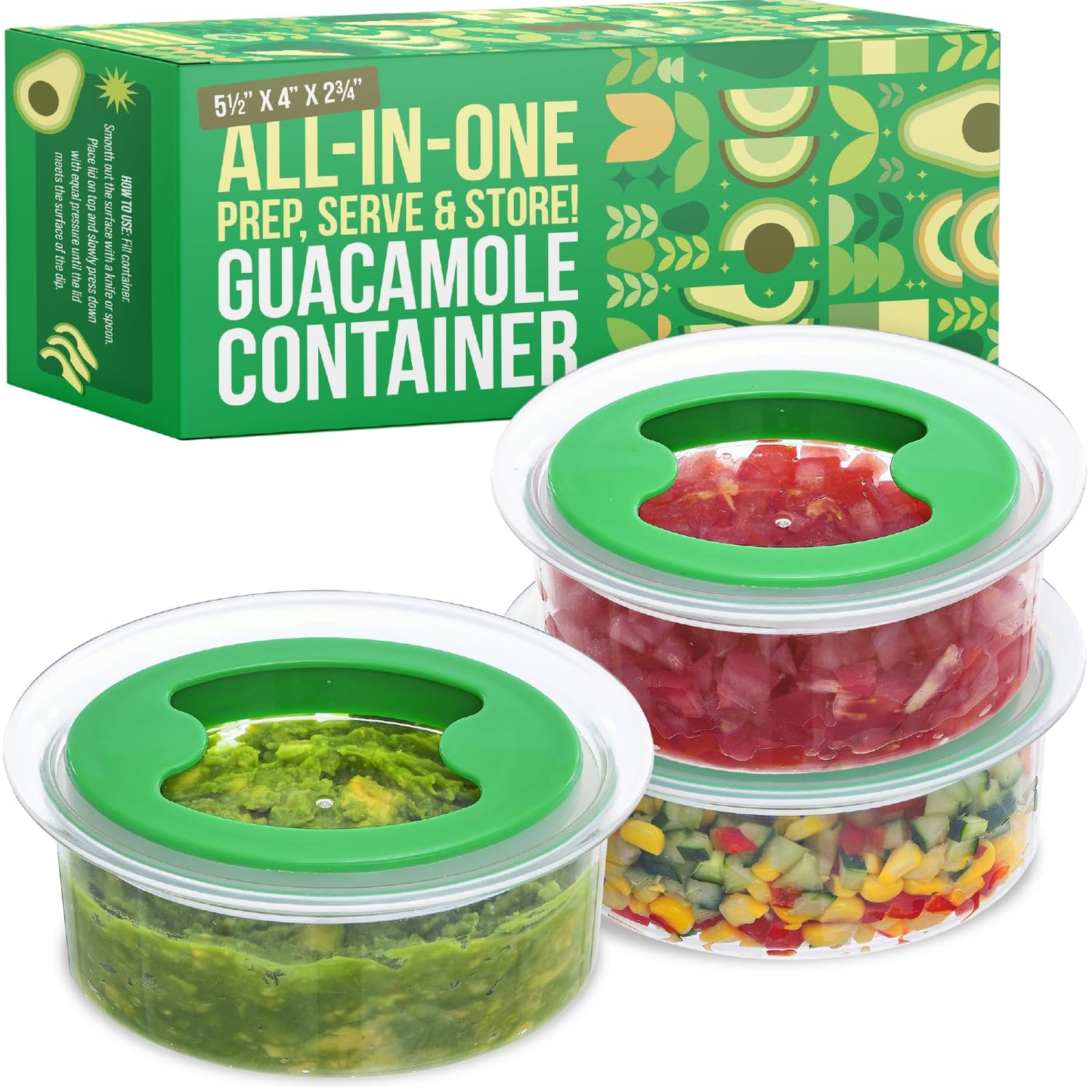 IMPRESA Oval Guacamole Keeper - Pack of 3, 1.5-Cup, Green Airtight Seal & Guacamole Preserver - Stackable Design & Guac Storage Container - Dishwasher-Safe