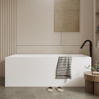 67" Acrylic Free Standing Bathtub, White Contemporary Soaking Tub with Chrome Overflow & Drain, Easy to Install Modern Bath Tub