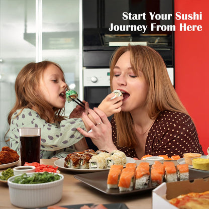 SmileTools No Plastic Bamboo Sushi Making Kit, Sushi Roller, 2 Bamboo Sushi Rolling Mats, 5 Pairs Chopsticks, Sauce Dish, Rice Paddle - Natural Sushi Maker Set for Beginners DIY Sushi at Home