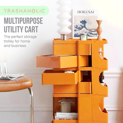 Multipurpose Utility Storage Cart - Industrial Storage with Wheels and Slide Out Drawers - Professional Trolley Cart - Portable Caddy for Salon Supplies, Kitchen Needs, Medical Tools - Tropical Orange
