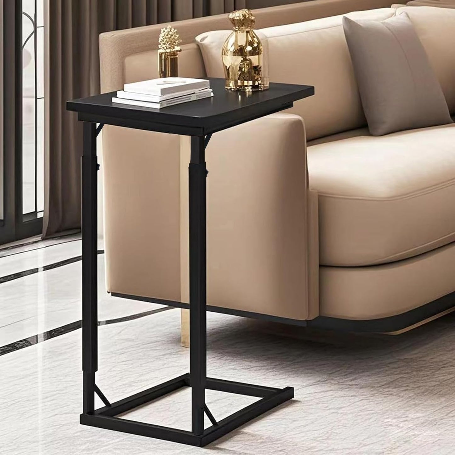 Premium Adjustable C Shaped End Table, Mini Side Tables for Couch and Sofa, Small Coffee Table with Metal Frame