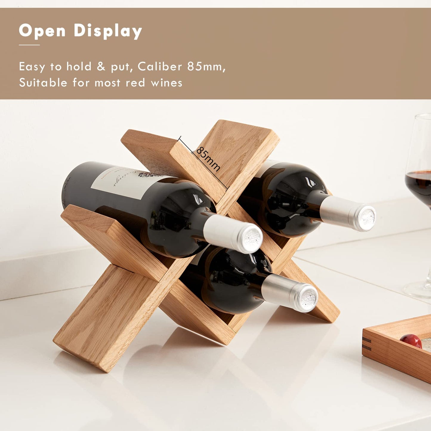 TRWISWDC Wine Rack Countertop Oak Wooden Wine Bottle Holder Rustic Free Standing Wine Storage Racks for Tabletop, Hutches and Display Cabinets - No Assembly Required (Natural)