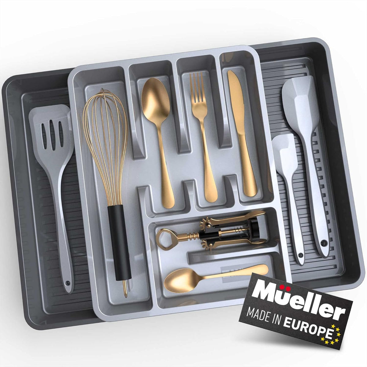 Mueller Flatware Kitchen Drawer Organizer, 19.7" x 15", Heavy-Duty Silverware Tray with 6 Compartments