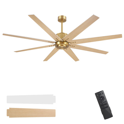 WINGBO 64" Ceiling Fan without Light, Modern Large Ceiling Fan with Remote Control, 6-Speed Reversible Noiseless DC Motor, Gold and White/Oak Blades for Living Room, Bedroom & Covered Outdoor