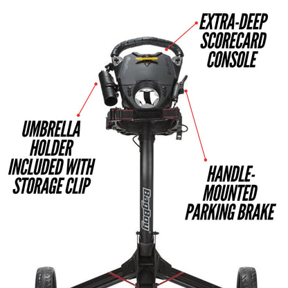 Bag Boy Compact 3 Golf Push Cart, Easy Three-Step Open & Close, Scorecard Console, Beverage Holder, Mobile Device Holder, Handle Mounted Parking Brake