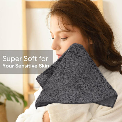 24 Pack, 12x12 Inch HOMEXCEL Microfiber Washcloths Highly Absorbent and Soft Face Towel, Multi-Purpose Grey Wash Cloths