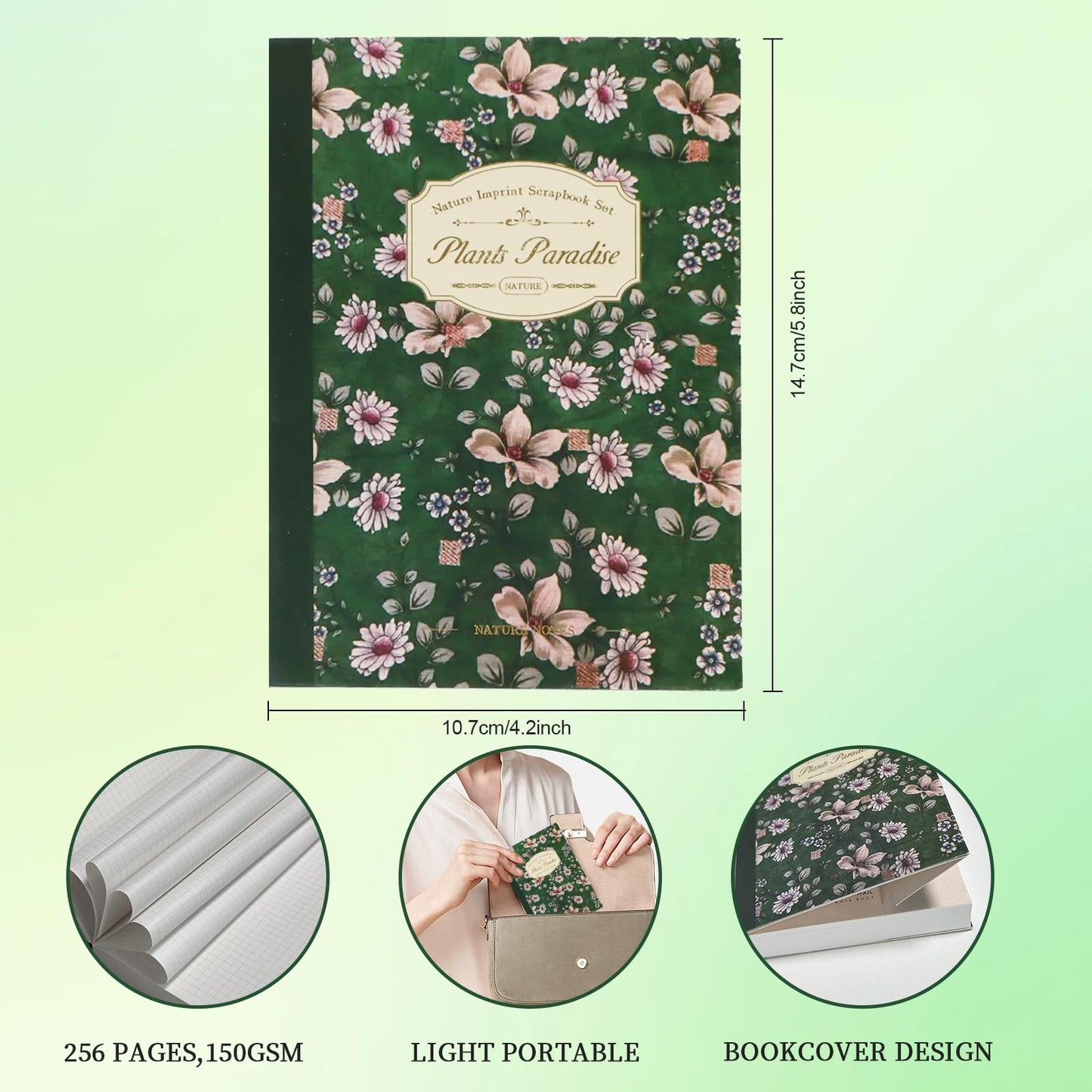 Koqye Green Plants Scrapbook Kit - 157-Piece DIY Craft Supplies for Holiday Cards, Journals & Gifts Includes Notebook, Washi Tape, Stickers & More (Green Plants)