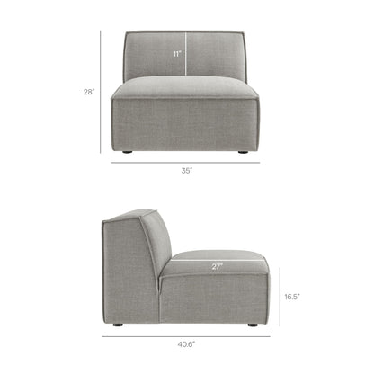 Modway Restore Performance Fabric Upholstered 4-Piece Modular L-Shaped Armless Sectional Sofa in Pewter – Low Profile Couch with Coil Seat Support and French Piping