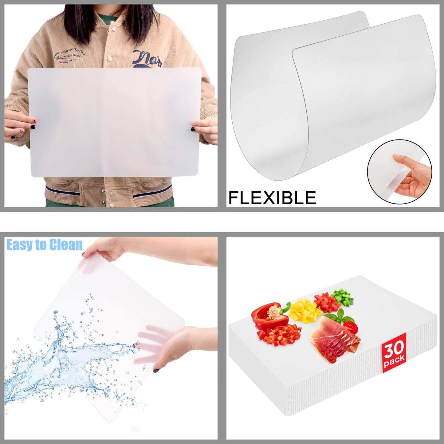 ZENFUN 30 Pack Plastic Cutting Board Mats, Flexible Clear Cutting Mats 17 x 11 In, Kitchen Cutting Board Sheets Frosted Placemats BPA-Free, Non-Porous