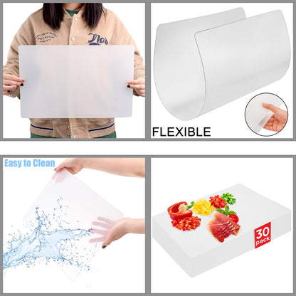 ZENFUN 30 Pack Plastic Cutting Board Mats, Flexible Clear Cutting Mats 17 x 11 In, Kitchen Cutting Board Sheets Frosted Placemats BPA-Free, Non-Porous