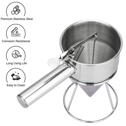 MyLifeUNIT Pancake Batter Dispenser, Stainless Steel Funnel Cake Dispenser with Stand