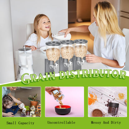Umigy 1 Pack Triple Indispensable Dry Food Dispenser 67oz Each Capacity Cereal Container for Storage Preserving Dispensing Kitchen Rice Candy Nuts Dog Food Granola Snack Gumball Countertop (Gray)