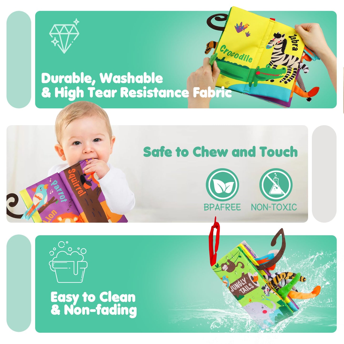 beiens Baby Books Toys, Touch and Feel Crinkle Cloth Book for Infant Baby 0-3-6-12-18 Months, Early Development Interactive Stroller Soft Toys, Easter Basket Essentials Shower Gifts for Boys Girls