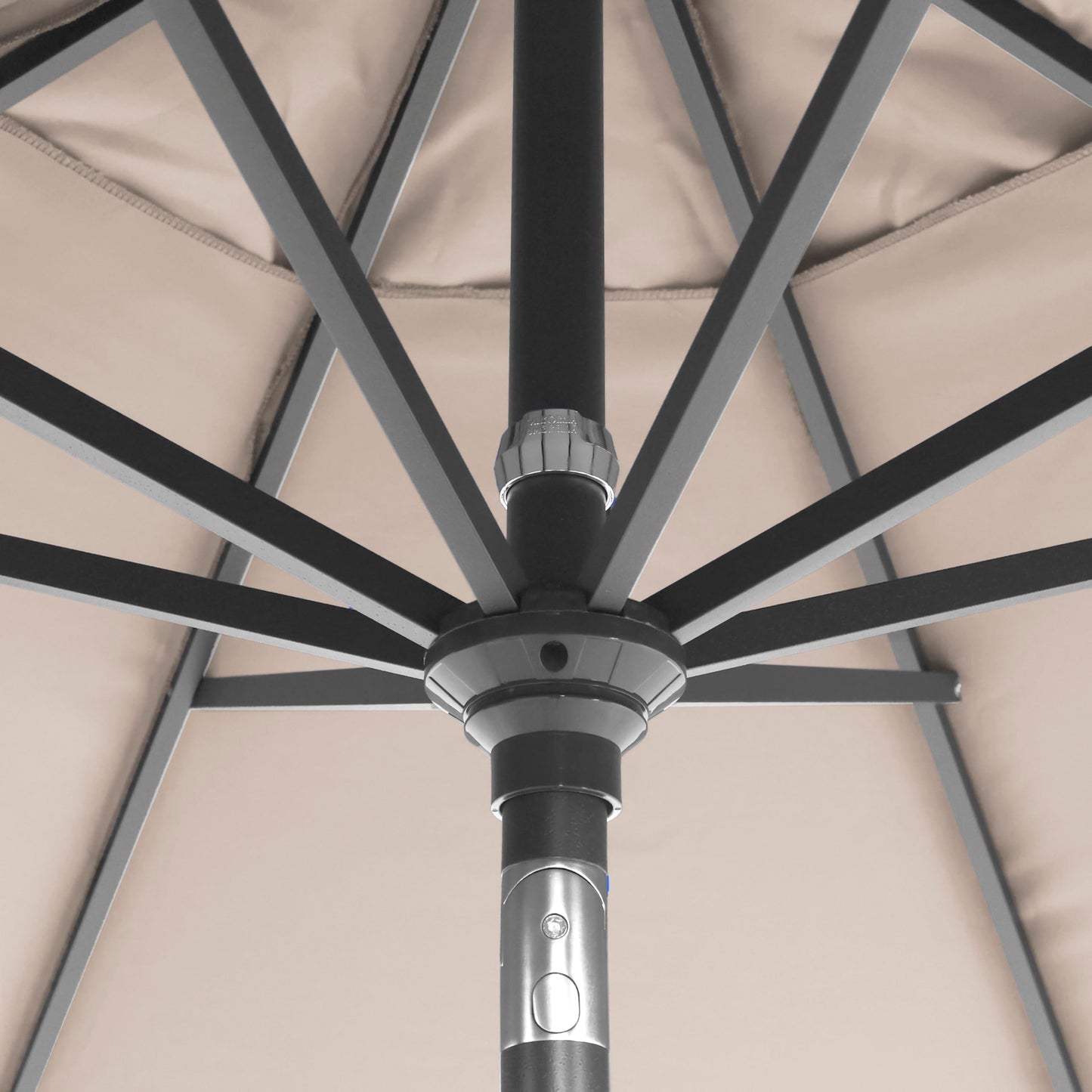 California Umbrella 12-Year-Non-Fading, 9Ft Premium Sunbrella Patio Umbrella, Hand-Crank, Button-Tilt, Gray Frame, Taupe Fabric